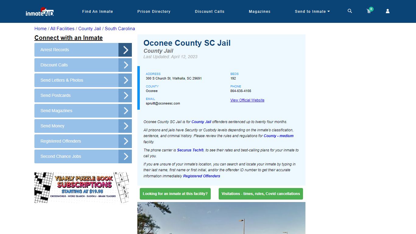 Oconee County SC Jail - Inmate Locator - Walhalla, SC
