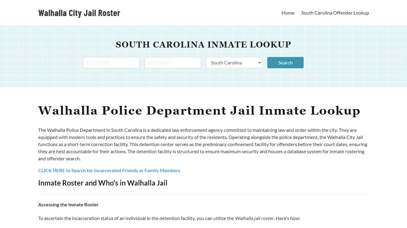 Walhalla Police Department & City Jail, SC Inmate Roster, Arrests, Mugshots